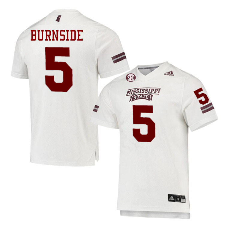 Men #5 Braylon Burnside Mississippi State Bulldogs College Football Jerseys Stitched-White